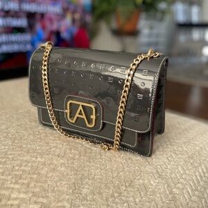 Arcadia Black Shoulder Bag with Gold Chain